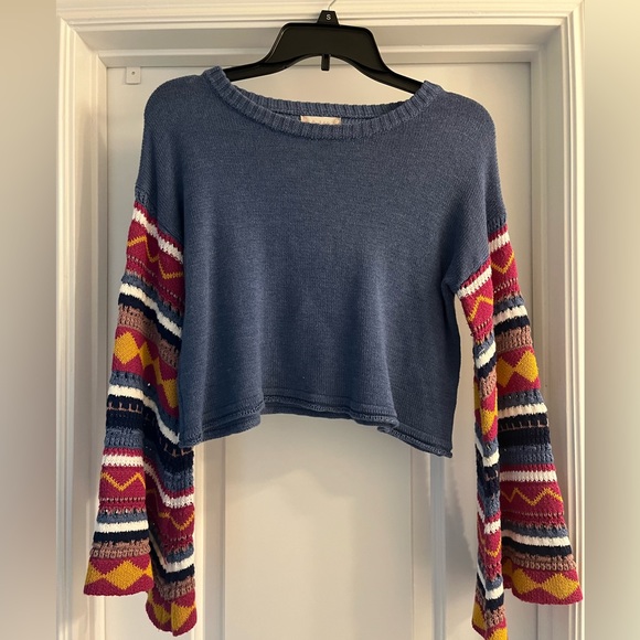 altar’d state blue cropped sweater with flared sleeve x-small - Picture 1 of 3